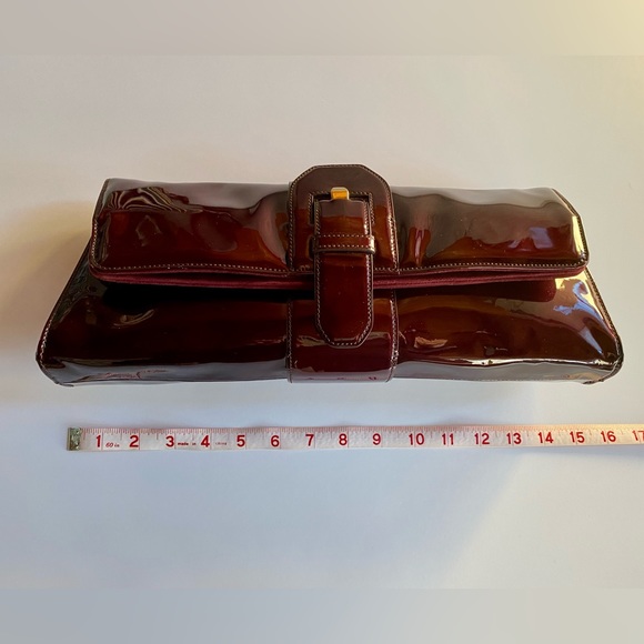 Christian Louboutin Patent Calfskin Liv Clutch with metal buckle, color Oxblood - Picture 5 of 16